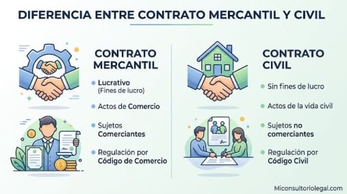Diferencia entre contrato mercantil y civil
