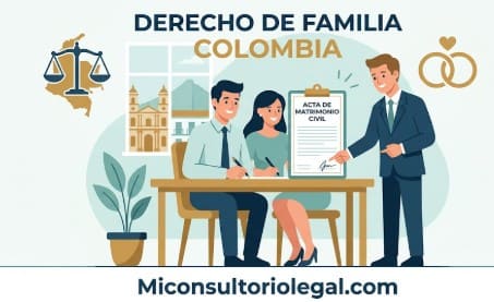 Pareja firmando documentos legales de matrimonio en Colombia